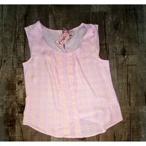 Candies‎ Pink Yellow Geometric Pintuck Pleated Sleeveless Blouse Top